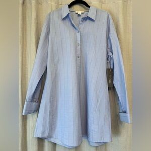 NWT Nordstrom Signature Blue Striped Cotton Tunic Button Up Shirt - Size L
